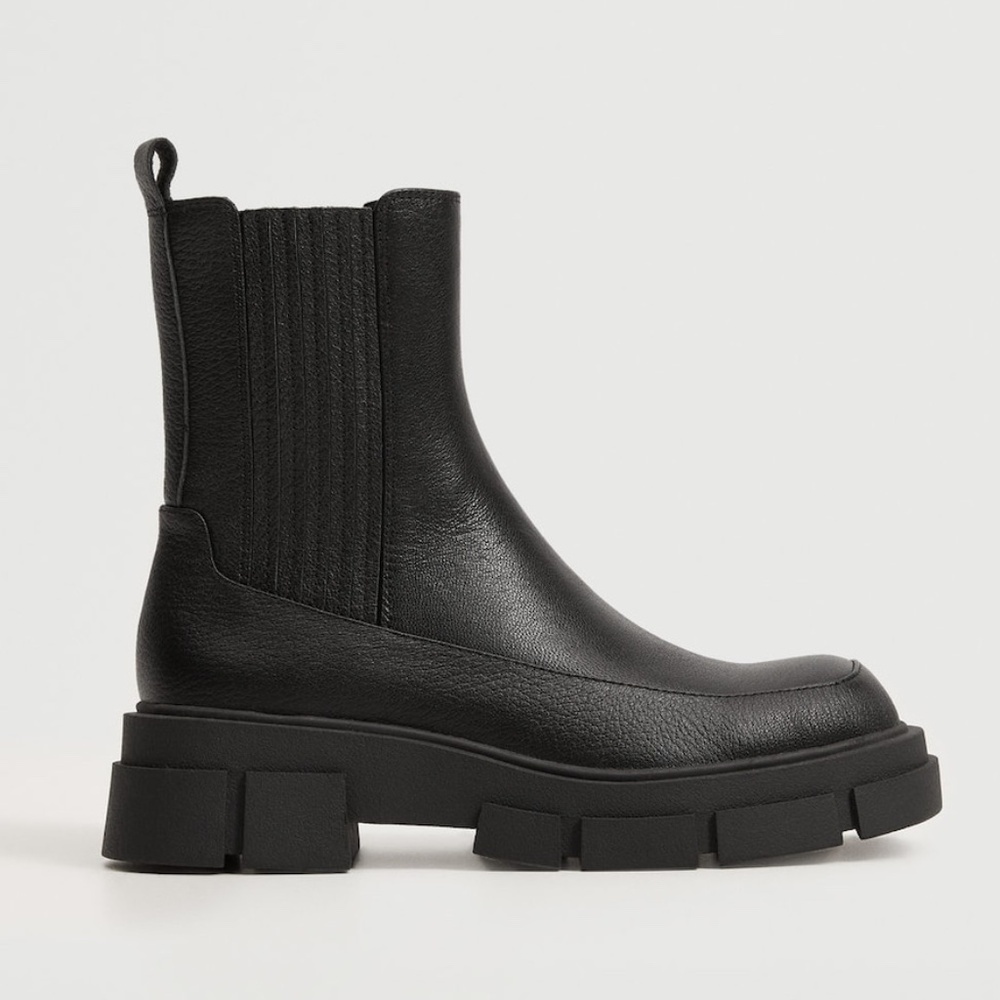 MNG Black Leather Combat Boots Thick Rubber Track Sole Ankle/Calf High